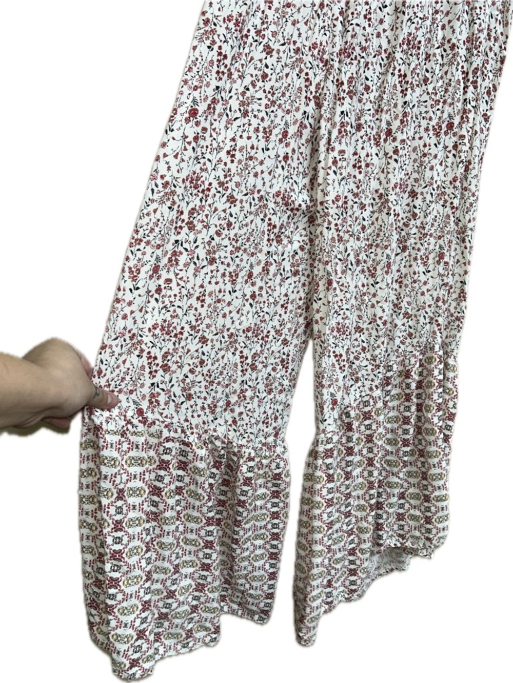 🔥5/$35🔥 Japna Cream Strapless Floral Wide-Leg Jumpsuit | Size M - Picture 7 of 10